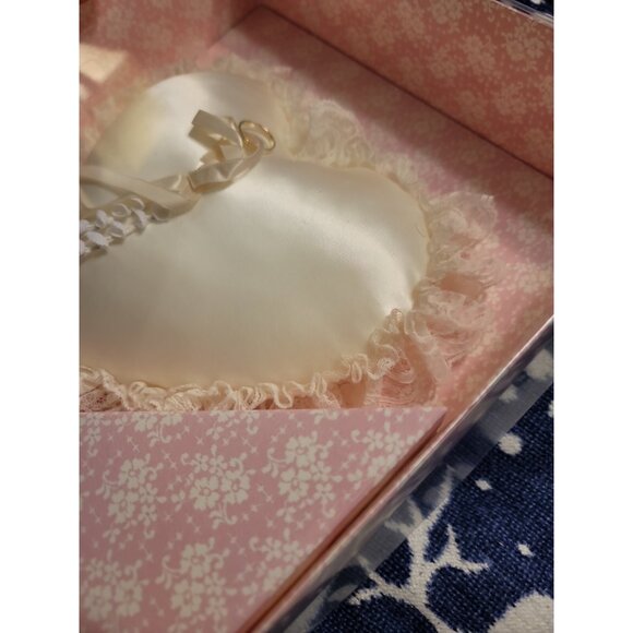 Hortense B Hewitt Co Ivory Satin Heart Shape Ring Pillow - Picture 5 of 7